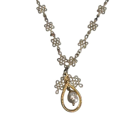 Franklin Mint 22K GEP Sterling Silver Necklace with Baroque Cultured Pearls 17" - Picture 4 of 8